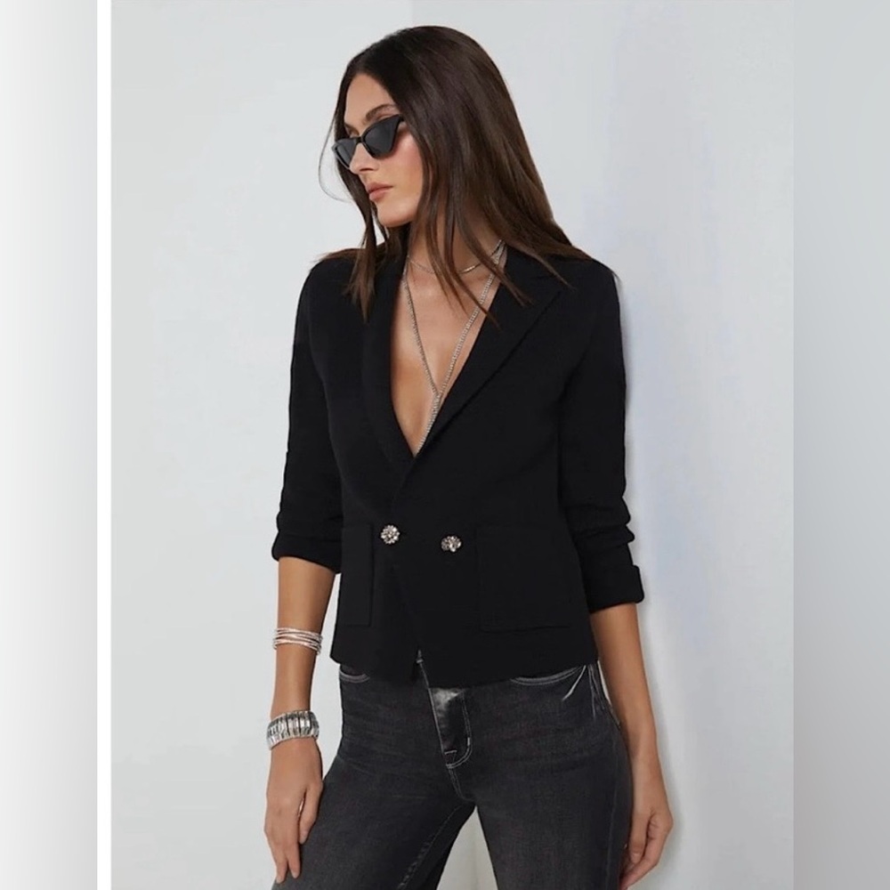 Lagence Sofia Knit Elegant Black Women's Blazer with Crystal Buttons Sz M